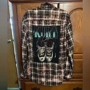 Kurt Cobain upcycled bleached flannel tee One of a Kind